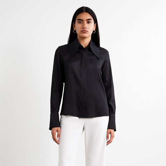 Chanel black silk collared blouse size 38 - Picture 1 of 10